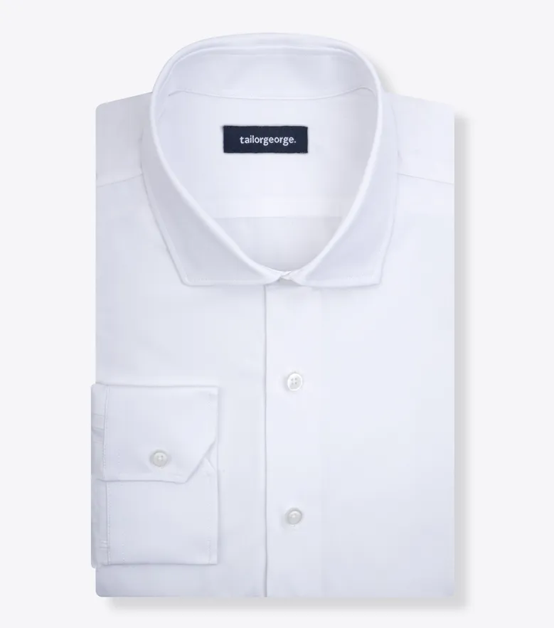 Eenvoudig te strijken effen wit poplin overhemd