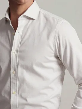 Gemakkelijk te strijken effen beige twill overhemd