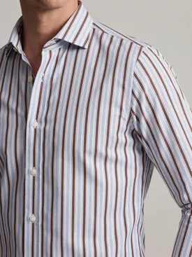 Blauw en bruin gestreept poplin overhemd