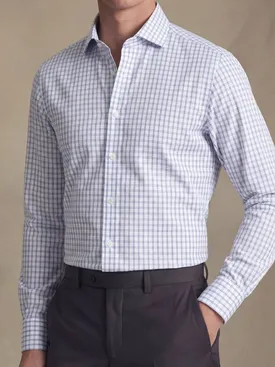 Blauw geruit poplin overhemd