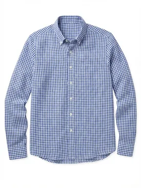 Blauw geruit linnen overhemd