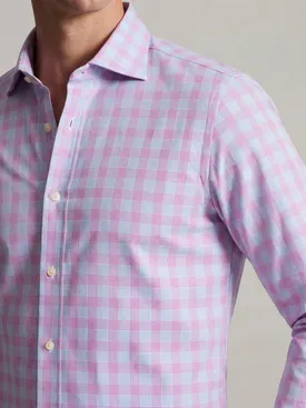 Gemakkelijk te strijken paars en blauw geruit poplin overhemd