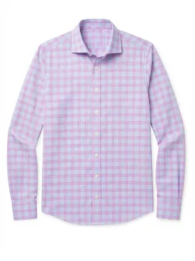 Gemakkelijk te strijken paars en blauw geruit poplin overhemd