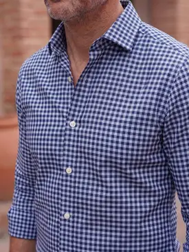 Twill overhemd met blauw ruitdessin